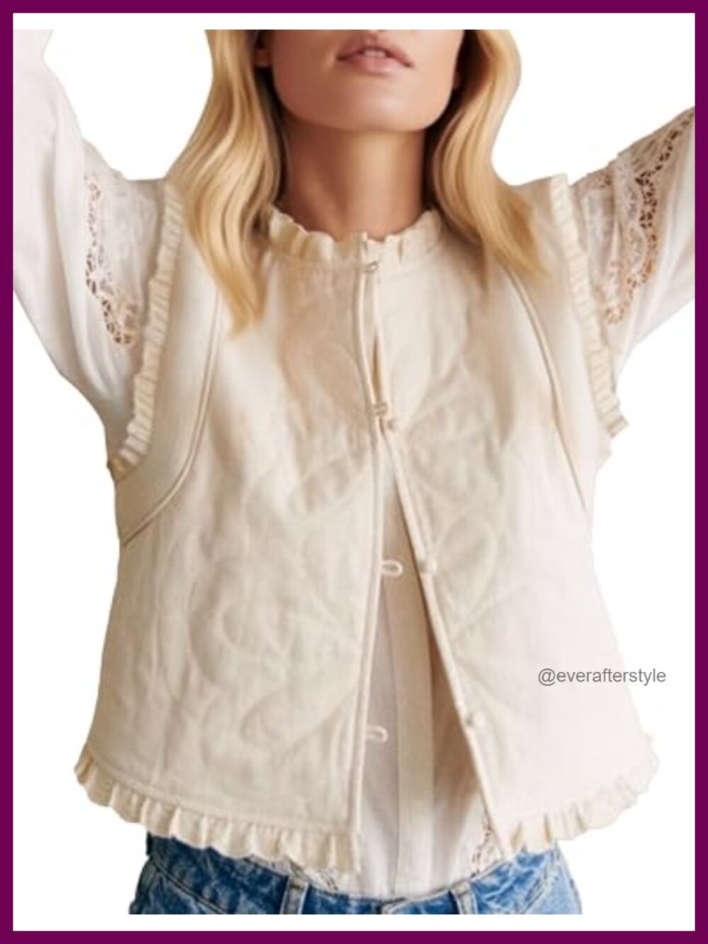 Womens Cropped Quilted Vest Ruffle Sleeveless Gilet